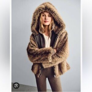 GAP Plush Faux Fur Coat in Warm Brown